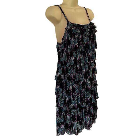 Express Paisley Print Knit Tiered Dress Woman Size Medium Flapper Ruffle Retro - Picture 2 of 10